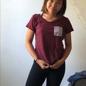 Maroon T-shirt with a pocket